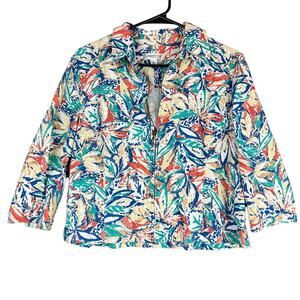 Coldwater Creek Womens Jacket Multicolored Watercolor Leaf Print Linen Blend L